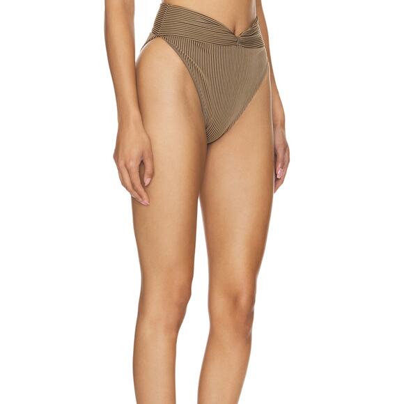 Tularosa Lexi High Waist Bikini Bottom Brown Black LARGE Ribbed Cheeky $88 - Picture 2 of 7